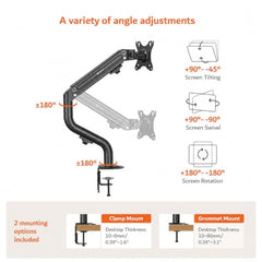 ARTIKEL Monitor Desk Mount Adjustable Spring Assisted Monitor Arm VESA Mount with C Clamp Grommet Mounting Base Computer Monitor Stand (Curve, Single.)