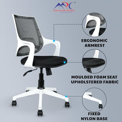 MRC Mono Ergonomic Office Chair (Mid-Back) – Revolving Breathable Mesh Desk Chair for Work from Home & Study–Lumbar Support & Heavy Duty Nylon Base (Grey & White)