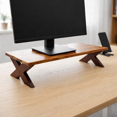 WELL KNOWN 72Cm Long Wooden Computer Monitor Stand, Monitor Riser Desk Shelf Desktop Stand TV Laptop Riser (72cm Long, Single Shelf) (d)