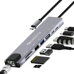 Amkette 8-in-1 Plus (A+C) USB Hub for Laptop, USB Hub Type C with USB 3.0, SD/TF Card Reader, 3.5mm Audio Jack, External HDD Support, Type C Hub Compatible with Windows, macOS & Linux