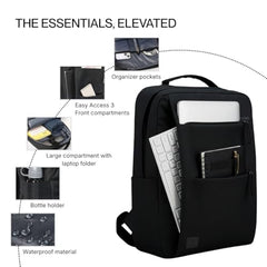 Impulse Empower Elite Laptop Backpack for Men & Women | 25L Polyester School & College Bag | USB Charging Port | Padded Laptop Sleeve | Multiple Pockets with Bottle Holder | Black