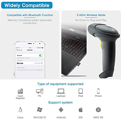 SYGA Wireless + Blutooth Dual Mode 2D Barcode Scanner