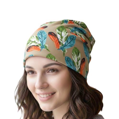 MOMISY Women Unisex Winter Beanie Hat & Neck Warmer | Knitted Multifunctional Scarf Cap with Letter Print | Warm Pullover Hat (in, Alpha, Free Size, FeatherKhaki)