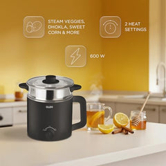 Glen Electric Kettle with Steamer 1.5L, 600W | Multipurpose Kettle for Tea, Coffee, Milk, Eggs, Soup & Noodles | Egg Boiler, Food Steamer, Dual Heat Settings, Auto Shut-Off SA9016 MCK