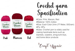Craft Affair | Crochet Bloom Cotton Yarn 8ply (Each Color 2mm, 77Meter, 50Gram) 100% Pure Cotton | for Knitting Yarn | Craft & DIY Project: Grey, Pink, Off White