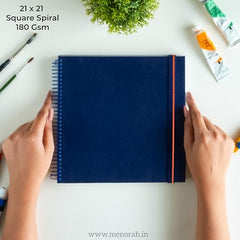 MENORAH - Artist Square Sketch Book - 180 GSM - Square Drawing Book - (100 Pages/50 Sheets) - Hard Metal Spiral Bound - (15.0 cm x 15.0 cm) - Pink