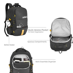 Safari Grande 43L Expandable Travel Laptop Backpack, 3 Compartments, Compression Straps, Bottle Holder, Overnighter Travel Bag For Boys And Girls, Color- Black