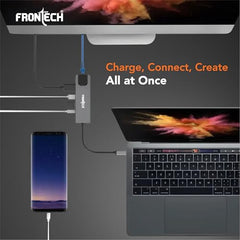 Frontech 8-in-1 Multi-Port Expansion Hub, Dual Input (USB-C & USB), High-Speed Data Transfer, Metal Matt Finish, Backed with 1 Year Warranty (NC-0058)
