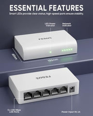 FEDUS Nextport-8000, 8 Port Gigabit Ethernet Switch 1000Mbps, High-Speed Network Splitter & LAN Hub, Plug & Play, Fanless, Desktop Switch for PC, Internet Cable, Laptop, Gaming, Router, NAS, CCTV, TV