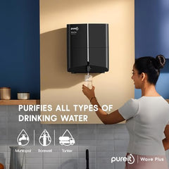 Pureit Wave Plus RO Purifier + Mineral + UV (Black) | Water Purifier for Home | Up to 45% Water Savings | Suitable for Borewell/Tanker/Municipal Supply | Wall Mountable | 7L Storage