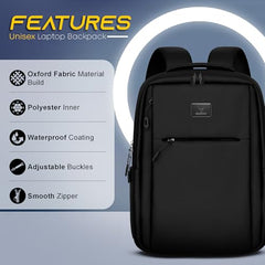 REDHORNS Waterproof 15.6-Inch Laptop Backpack for Unisex Travel Laptop Bag For Office Bag School Bag College Bag Business Bag - Black