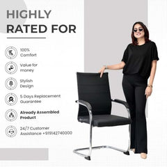 GOYALSON Visitor Chair Leather Back and Cushioned seat Chrome Base Suitable for Reception Home Conference Room Study Computer Restaurant Chair (1 Leather Back, z Black, Standard)