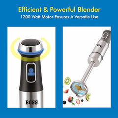 BOSS Stellar Hand Blender 1200 Watts with Chopper, Blender Jar, On to go Bottle Cap| Variable Speed & Turbo Speed Function| Anti-Splash Technology| 2 Year Warranty| Grey