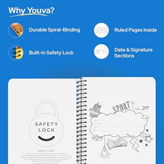 YOUVA Navneet|Spiral Long Book For Students And Executives|Spiral Bound With Safety Lock|A4 Size -21 X 29.7 Cm|Single Line|400 Pages|Pack Of 1