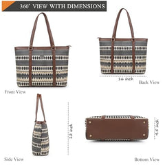 ADISA Women's Office Laptop Handbag Large Printed Shoulder Bag (ADW4087-BLA-ORA)