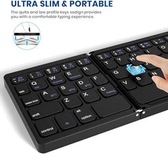 HETVIN Foldable Bluetooth Keyboard, Tri- Foldable Portable Wireless Keyboard with Touchpad, USB-C Rechargeable for iOS, Android, Windows System Laptop Tablet Smartphone Device