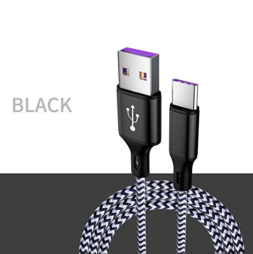 SYGA Type-C Data Cable Mate 5A Super Fast Charge Braided Data Cable for Huawei Charging Cable (Black)