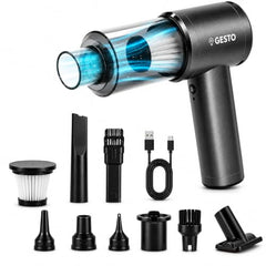 Gesto Car Vacuum Cleaner, 4-in-1 Cordless Handheld Vacuum Cleaner & Air Blower, 12000Pa Portable Mini Vacuum Cleaner for Car, Sofa & Home, 70W Brushless Motor, 4000mAh Battery - 1 Year Warranty