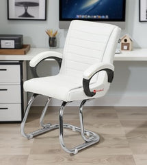 KITHANIA Executive Office Home Study Chair Library Chair with Cushioned Arm Rest & Seat Back, Reception or Conference Room Seating, 100 Kgs Limit (2, Pink, Double Pipe Chrome Frame)
