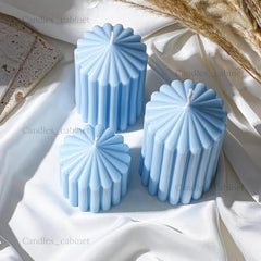 CANDLE CABINETS Ribbed Pillar Candle Set of 3 – 3.2x2 Inch Soy Wax Scented Candles – Minimalist Ribbed Texture for Aesthetic Home Decor & Romantic Gifting (Light Blue)