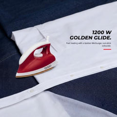 USHA Goliath 1200Watt Dry Iron with 1.8m Long Swivel Cord | Double Coat Golden Non Stick Soleplate for Longer Durability | 360° Swivel Cord | 2 Years Warranty | (Maroon), 1200 watts, Plastic