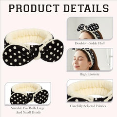 MOMISY Spa Headband for Women, Washable Facial Band, Elastic Hair Band, Makeup Wrap (Polka-Black, Free)