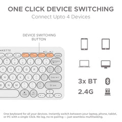 Amkette New and Improved Optimus BT 4 in 1 Multi Device Wireless Keyboard/Bluetooth Keyboard | One Click Device Switching and AI Access for Windows, MacOs, Android and iOS, Dual OS Layout (White)