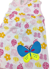 MOMISY Baby Girl Sleeveless Summer Frock A-Line Butterfly Design-White, 1 to 2 Years
