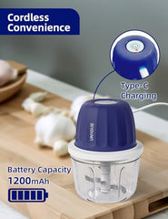 UN1QUE 350ML Rechargeable Mini Electric Chopper for Kicthen Use | One-Touch Operation | 304 Stainless Steel Blades | Chopper Electric for Chop, Mince, Puree, Whisk, Grind