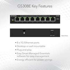 NETGEAR 5-Port Gigabit Ethernet Plus Switch (GS305E) - Desktop or Wall Mount, Home Network Hub, Office Ethernet Splitter, Silent Operation