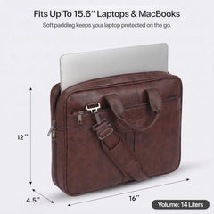 RIONTO Elite Vegan Leather Laptop Bags for Men Office Use | Upto 15.6 inch | Expandable Bottom | Mobile & Pen Compartment with Multiple Organizers | Professional Office Bag for Man & Women - Tan