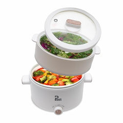 PIOUS Multipurpose Small Electric Kettle with Ceramic Coating 2L | Mini Multi Cooker Kettle For Boil, Steam, Fry, Saute | Electric Cooking Pot For Hostel | Diwali Gift | Dual Power 200W & 700W (White)