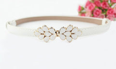 SYGA Women's Decorative Thin Belt flower shape Metal Buckle 28-42 Waist Belt Dress Accessories(White)