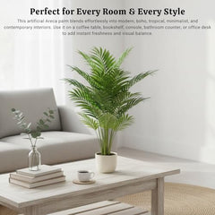 GARDEN GYANI Artificial Areca Palm Plant with Black Pot – 145 cm Tall Faux Tropical Decorative Plant with 35 Leaves for Home, Office & Living Room Décor