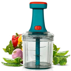 ISSVWO Tekcool Manual Hand Press Push Chopper with 6 Blades for Effortless Chopping Vegetables & Fruits (Assorted, 650 ml, Plastic).