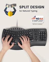 Perixx PERIBOARD-512B Ergonomic Split Keyboard – Full-Size Wired USB Keyboard with Palm Rest and 7 Multimedia Hotkeys – 3D Curve Design for RSI Relief – Black, US English