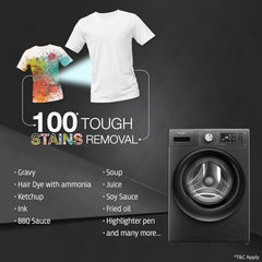 Whirlpool Smart Choice 9 Kg Steam Wash Technology 5 Star Inverter Front Load Fully Automatic Washing Machine with In-Built Heater (SUPREME CARE 9014-E, Midnight Grey, 100+ Tough Stains, 1400 RPM)