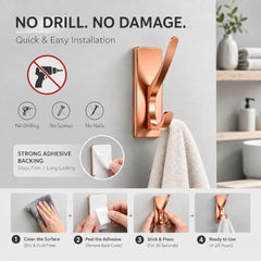 iSTAR Self Adhesive Wall Hook Heavy Duty Metal Stick-On Door Hanger Hook for Hanging Towel, Purse, Robe, Backpack, Jacket, Clothes, Bags - Wall Hooks Set for Bathroom & Kitchen (Pack of 4) (Rose Gold)