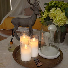 Flameless LED Pillar Candle Set of 2 | Acrylic Fiber Glass | Dancing Faux Wick | Remote Control with Battery Operated 3 AA | Home Décor & Gifting | 3" D x 6" H | Red