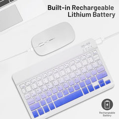 Bluetooth Keyboard and Mouse Combo Rechargeable Portable Wireless Keyboard Mouse Set for Apple iPad iPhone iOS 13 and Above Samsung Tablet Phone Smartphone Android Windows (Gradient White Purple)