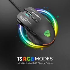 SpinBot Clutch GT900 with 7200 DPI Gaming Sensor and 8 Programmable Buttons RGB Wired Optical Gaming Mouse (USB 2.0, Black)