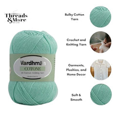 Vardhman Threads Cotone DK Weight Yarn - 51% Cotton 49% Acrylic Blend - 100g Ball 250m Length - Perfect for Knitting Crochet Amigurumi (Turquoise Blue)