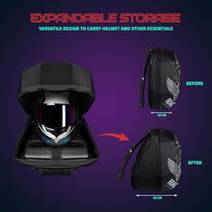 Hookaba Eye Rover LED Backpack 31L (Black) | Motorcycle Riding Bag With Programmable Screen | App Control & Water Resistant | Unisex Expandable Daypack For College, Travel, Laptop, Helmet