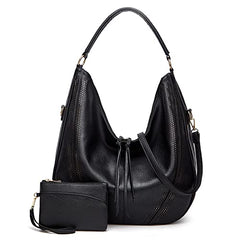 SYGA PACK OF 2 Women's Shoulder Cross-Border Large Capacity Hobo Bag with Wristlet(BLACK)