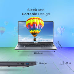 Acer Aspire 3, Intel Core 3-100U Processor, 8GB RAM/256GB SSD, 14.0"/35.56 cm, Full HD IPS Display, Windows 11 Home, Intel UHD Graphics, Steel Gray, 1.45 Kg, A324-53, Premium Thin and Light Laptop