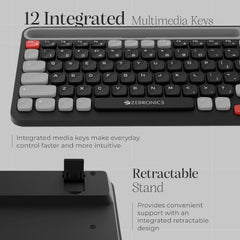 Zebronics Keypad X3 Wireless Keyboard, 102 Keys, 12 Multimedia Keys, 2.4GHz + BT, UV Coated Keycaps, Mobile & Tablet Holder, ₹ Rupee Key, Retractable Stand, USB Nano Receiver (Midnight Black)