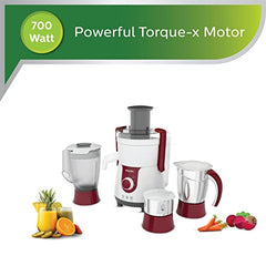 Philips HL7579/00 600 Watt Turbo Juicer Mixer Grinder with 3 Jars -Blend and Carry, Nutri Juicer Jar, Multi Purpose jar
