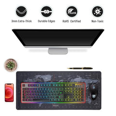 INOVERA Anti-Slip Gaming Mouse Pad | Shortcut Keys Rubber Stitched Mat |Desk Accessories for Laptop, Computer Home, Office (Black, 800L x 300B mm)