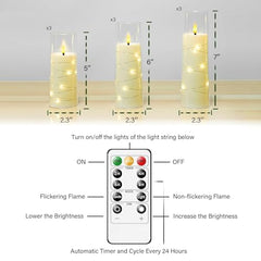 Flameless LED Pillar Candle Set of 2 | Acrylic Fiber Glass | Dancing Faux Wick | Remote Control with Battery Operated 3 AA | Home Décor & Gifting | 3" D x 6" H | Red