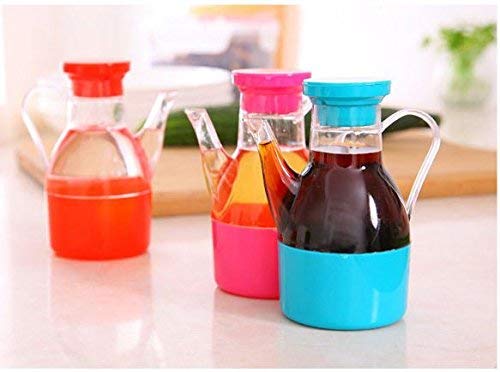SYGA Set of 3 Small Pot Small Plastic Bottle of Soy Sauce Vinegar Oiler Seasoning with Lid Handle for Convenient Cooking, Eliminate Dripping